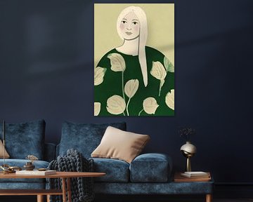 TW living - modern art abstract green woman frida 2 van TW living