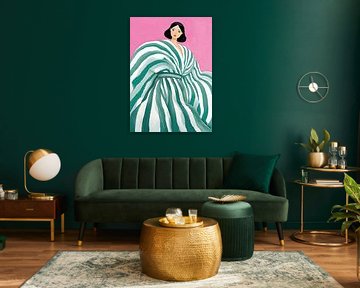 woman - dress with stripes pink