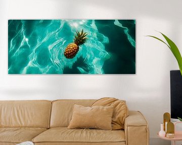 Ananas schwimmt im klaren Wasser von Poster Art Shop