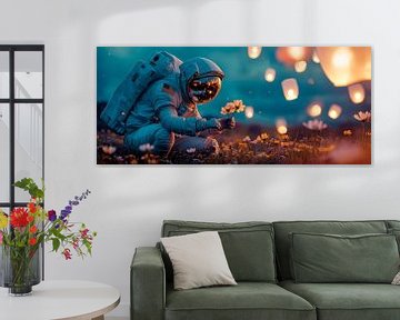 Astronaut oogst bloemen in de ruimte van Poster Art Shop