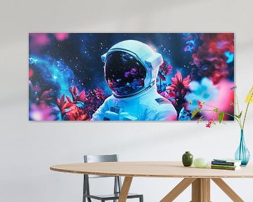 Astronaut in een kleurrijke bloemenzee van Poster Art Shop