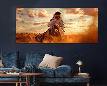 Astronaut met hond in zonnige woestijn van Poster Art Shop