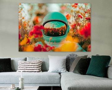 Astronaut tussen kleurrijke bloemenvelden van Poster Art Shop
