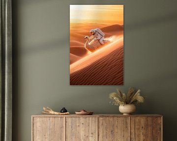 Astronaut rijdt op een struisvogel - dromerig van Poster Art Shop