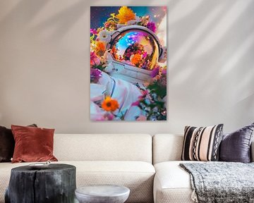 Astronautenhelm vol bloemenpracht van Poster Art Shop