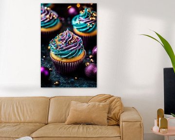 Kleurrijke cupcakes met feestelijk glazuur van Poster Art Shop