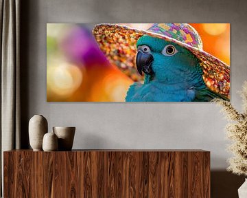 Colourful parrot with festive hat - Cheerful and lively by Poster Art Shop