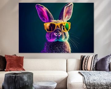 Cool bunny with sunglasses and a blaze of colour by Poster Art Shop