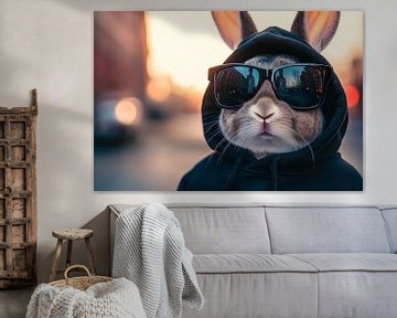 Stoer konijntje met zonnebril en capuchon van Poster Art Shop