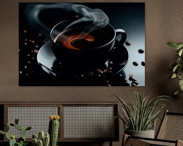 Café vapeur d'un noir élégant sur Poster Art Shop