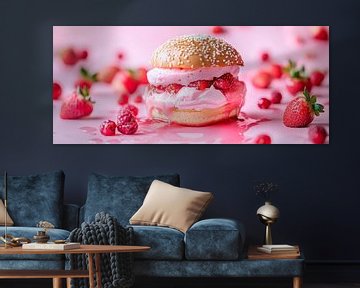 Ijssandwich met aardbeien in focus van Poster Art Shop