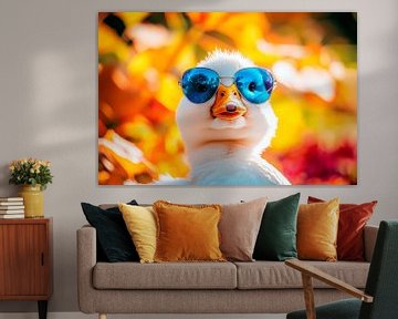 Ontspannen eend met zonnebril in de herfst van Poster Art Shop