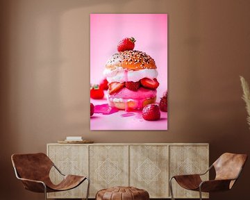 Aardbeienijscoburger op roze achtergrond van Poster Art Shop