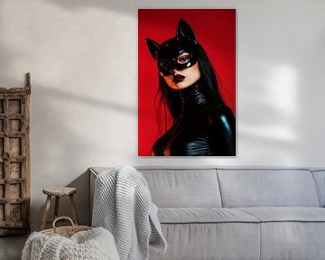 Femme Fatale im schwarzen Latexkostüm von Poster Art Shop