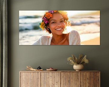 Cheerful smiles on the beach at sunset by Poster Art Shop