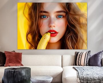 Fruitige schoonheid tegen een gele achtergrond van Poster Art Shop