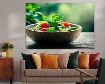 Plaisir frais : pâtes au basilic et aux tomates sur Poster Art Shop
