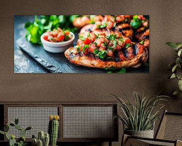 Grilled chicken with salsa and herbs by Poster Art Shop