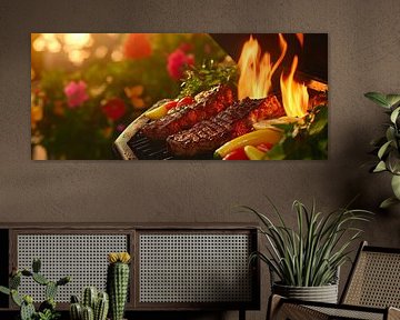 Barbecue fun in summer - juicy steaks by Poster Art Shop