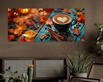 Herfstige koffiemok met hartmotief van Poster Art Shop