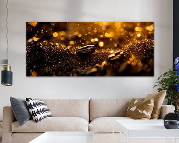 Koffiebonen in een gouden lichtspel van Poster Art Shop