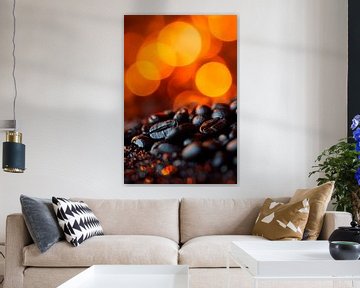 Koffiebonen op gloeiende lava - close-up van Poster Art Shop