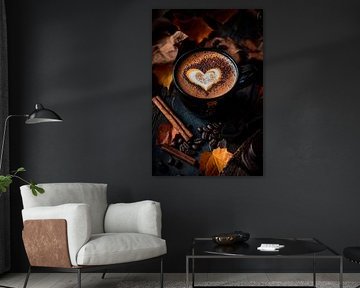 Café avec motif de cœur dans un environnement automnal sur Poster Art Shop
