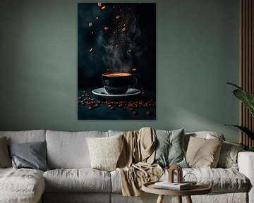 Coffee enjoyment with floating beans by Poster Art Shop
