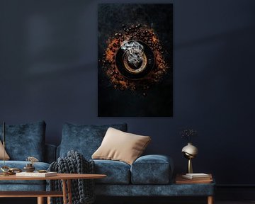Le plaisir du café avec des volutes de fumée et des grains sur Poster Art Shop