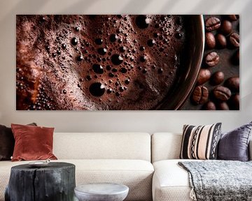 Koffiegenot: schuim en bonen close-up van Poster Art Shop