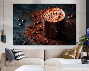 Koffiekopje met bonen en chocolade van Poster Art Shop