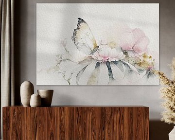 Rustig en sereen schilderij: Vlinder op bloem van Studio Pieternel