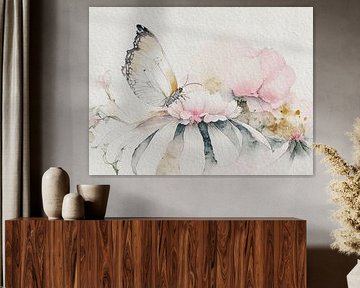 Schmetterling auf Blume, Serie: Flora und Fauna in Pastell von Studio Pieternel