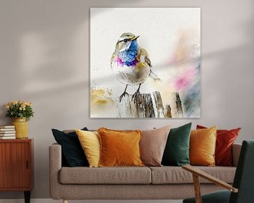 Aquarel schilderij van een Vrolijk blauwborstje van Studio Pieternel