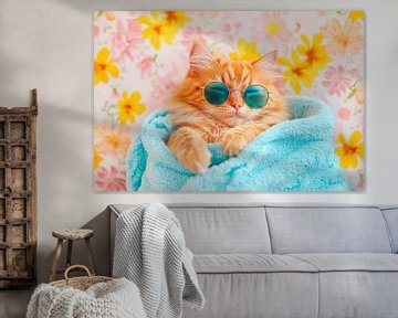 Katzenporträt mit Sonnenbrille und Decke von Poster Art Shop