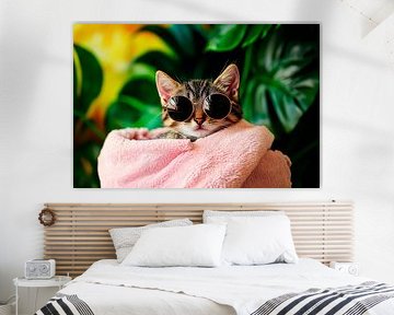 Cat with sunglasses in a towel by Poster Art Shop