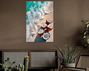 Coconuts on the coastal beach - dreamlike flair by Poster Art Shop