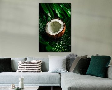 Coconut on a green leaf - Fresh flair by Poster Art Shop
