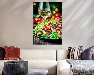 Delicious chicken salad creation with wine by Poster Art Shop