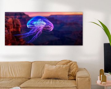 Gloeiende kwallen boven een prachtig landschap van Poster Art Shop