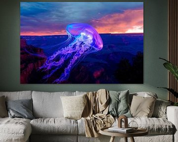 Gloeiende kwallen boven de skyline van de Grand Canyon van Poster Art Shop