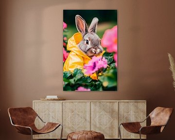 Cute rabbit in a mackintosh blossoms by Poster Art Shop