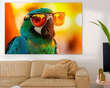 Parrot with sunglasses in the sunlight by Poster Art Shop