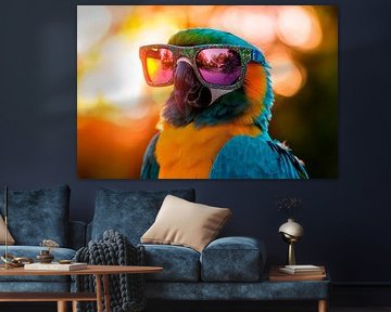 Parrot with sunglasses in the sunset by Poster Art Shop