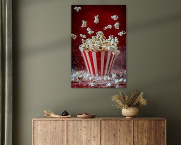 Popcorn explosion in a retro cup by Poster Art Shop