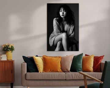 Portret van een vrouw in zwart-wit - Sensueel van Poster Art Shop