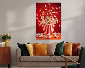 Popcorn explosion against a red background by Poster Art Shop