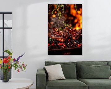 Juicy steaks on the grill - deliciously smoky by Poster Art Shop