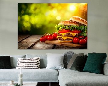 Sappige hamburger met verse groenten van Poster Art Shop