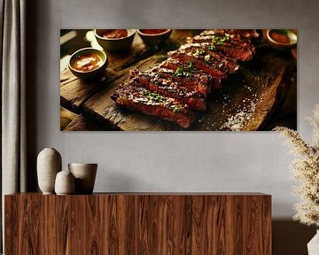 Juicy steak with dips and herbs by Poster Art Shop